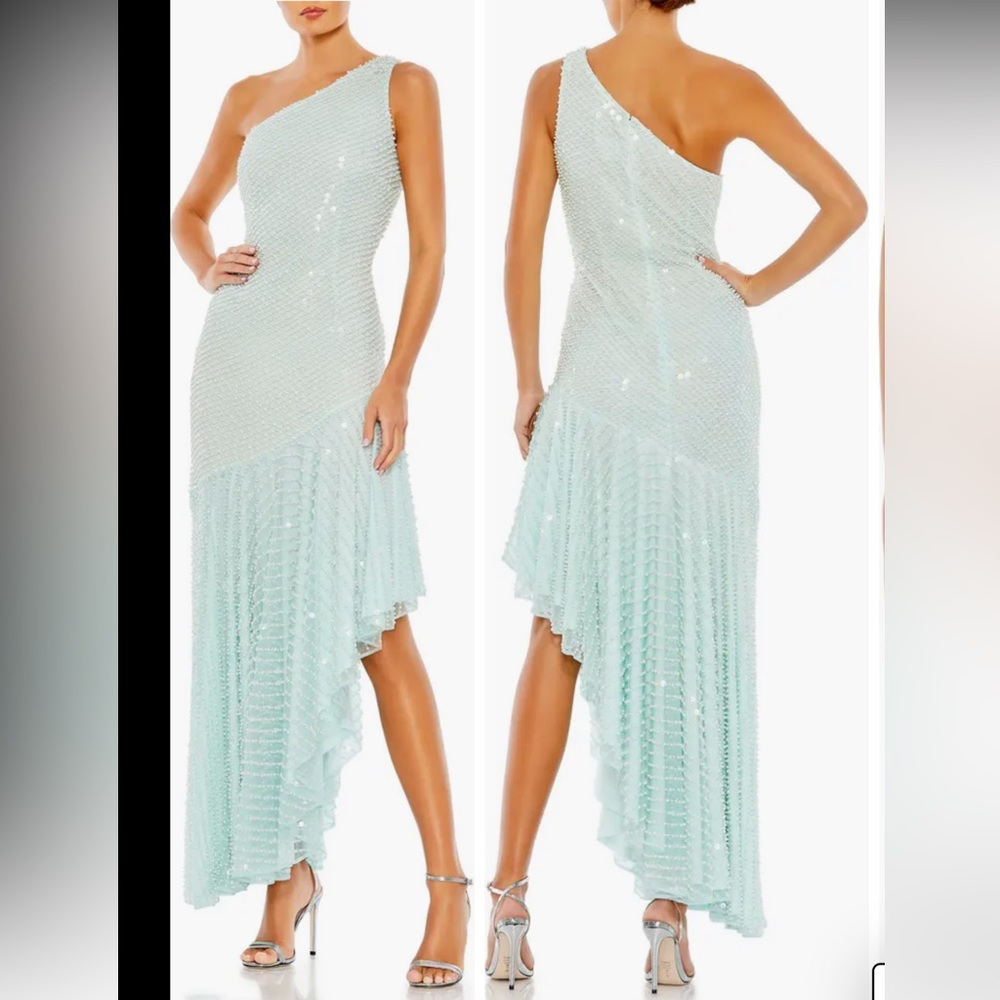 NWT MAC DUGGAL Imitation Pearl One-Shoulder Asymmetric Gown women’s size 6